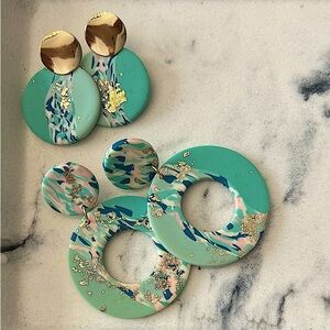 Teal & Gold Large Teardrop Earrings